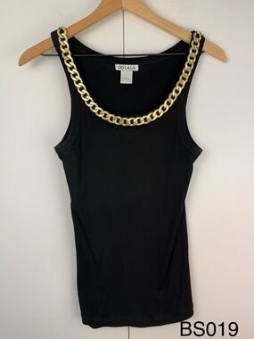 OO LA LA Black Ribbed Gold Chain Tank Top Size L